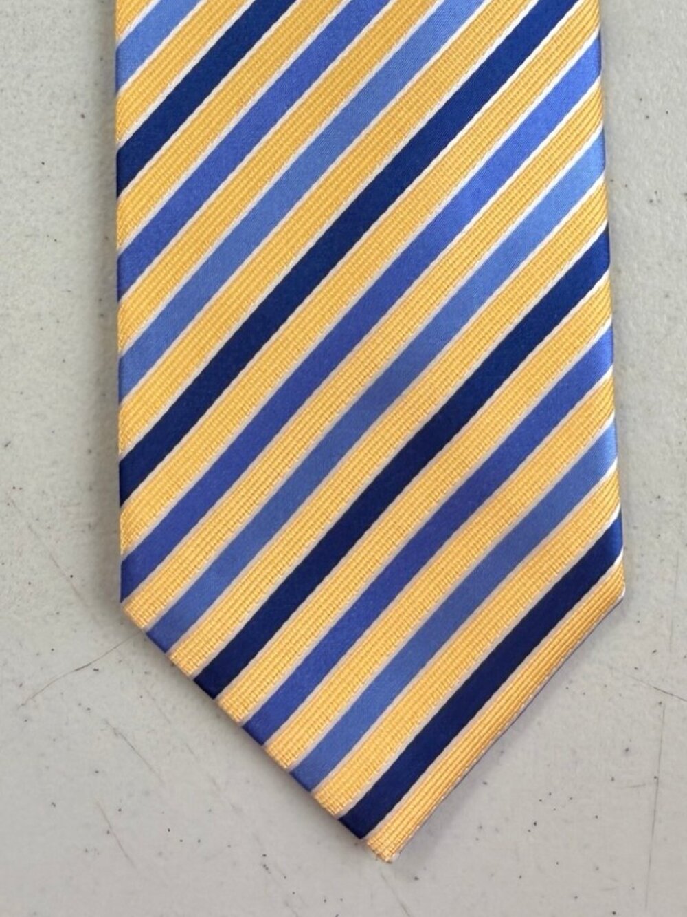 Vintage Striped Jacquard Silk Tie 90s Diagonal Prep Shcool Necktie Yellow/Blue